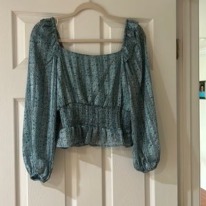 Teal floral blouse
